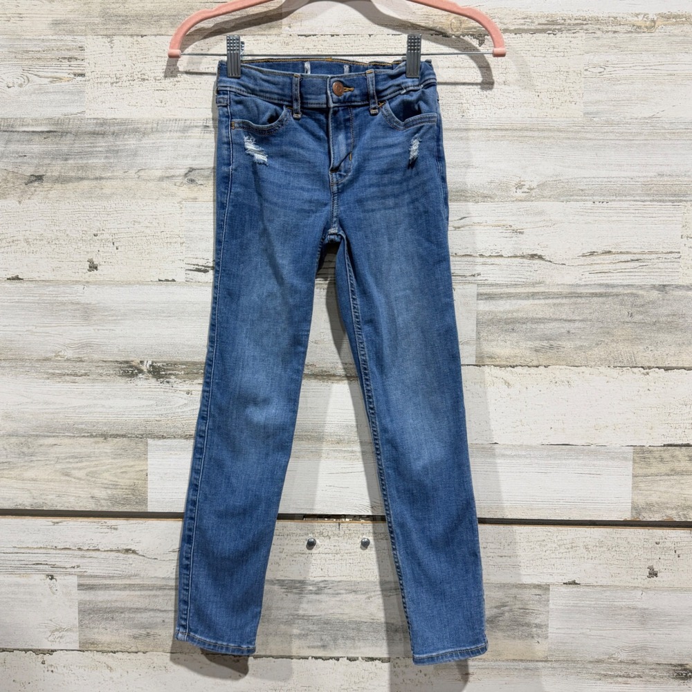 Abercrombie Skinny Jeans Girls 7/8 Blue Distressed Denim School GUC